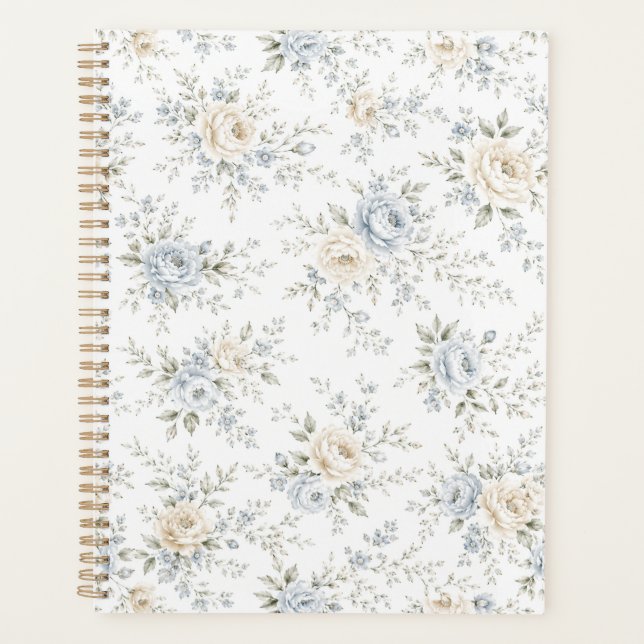 Élégant floral bleu et ivoire (Devant)