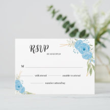 Elégant floral bleu fleurs mariage carte RSVP