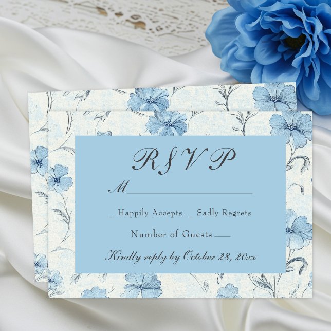 Elégant Floral Blue Pays Mariage botanique RSVP (Créateur téléchargé)