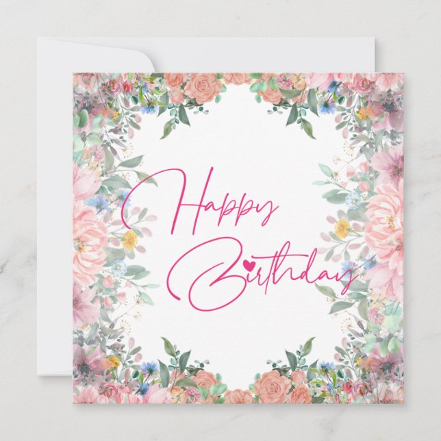 Elégant Floral Bonne carte d'anniversaire (Devant)