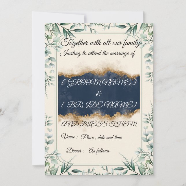 Elegant Floral Border Wedding Invitation Card |  (Devant)