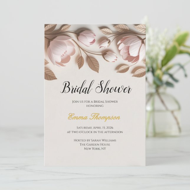 Elegant Floral Bridal Shower Invitation (Debout devant)