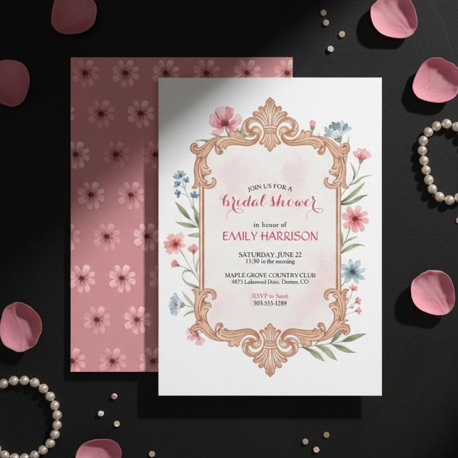 Elegant Floral Bridal Shower Invitation Frame (Créateur téléchargé)
