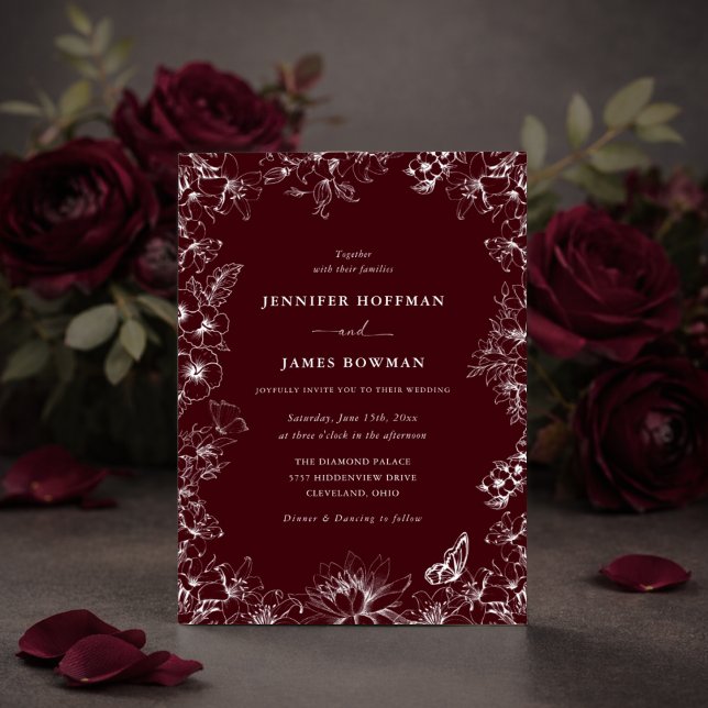 Elegant Floral Burgundy Wedding Invitation (Créateur téléchargé)