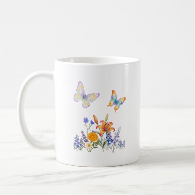 Elegant Floral & Butterfly Mug – Delicate Flowers  (Gauche)