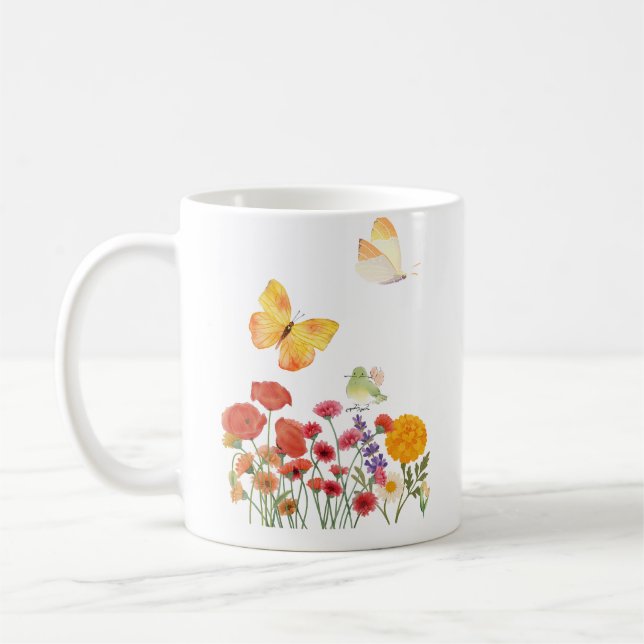 Elegant Floral & Butterfly Mug – Delicate Flowers  (Gauche)