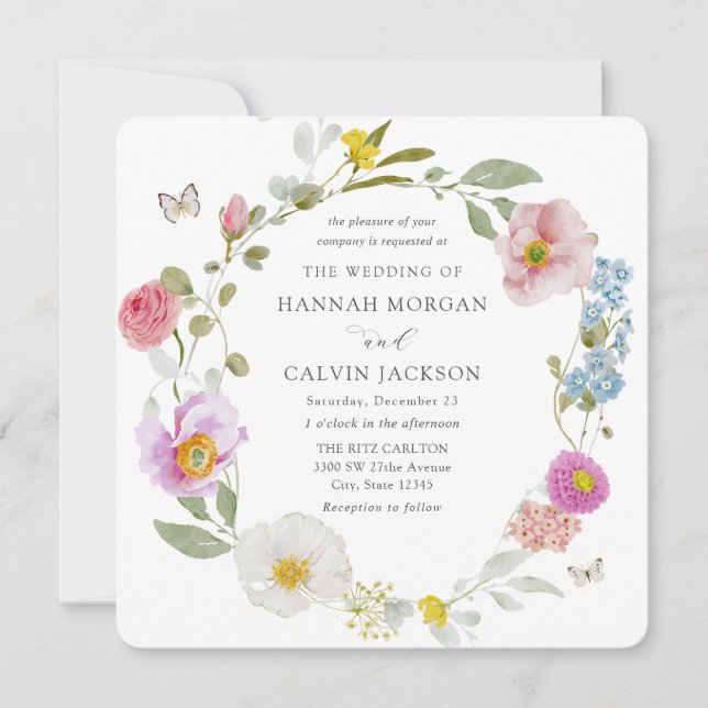 Elegant Floral Butterfly Wedding Invitation (Devant)