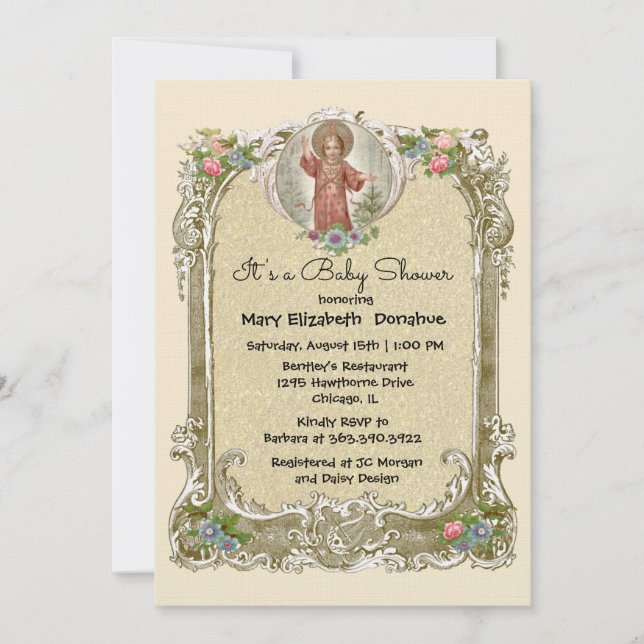 Elégant Floral Christian Baby shower Invitation (Devant)