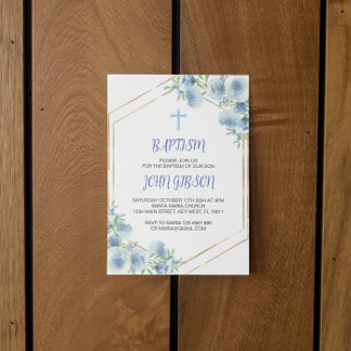 Elégant Floral Croix Baptême Boy Invitation garçon
