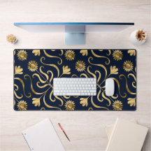 Elégant floral Damask Navy bleu & or tournesol