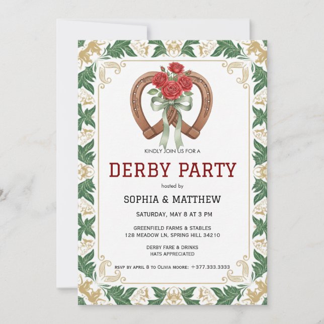 Elegant Floral Derby Party Invitation (Devant)