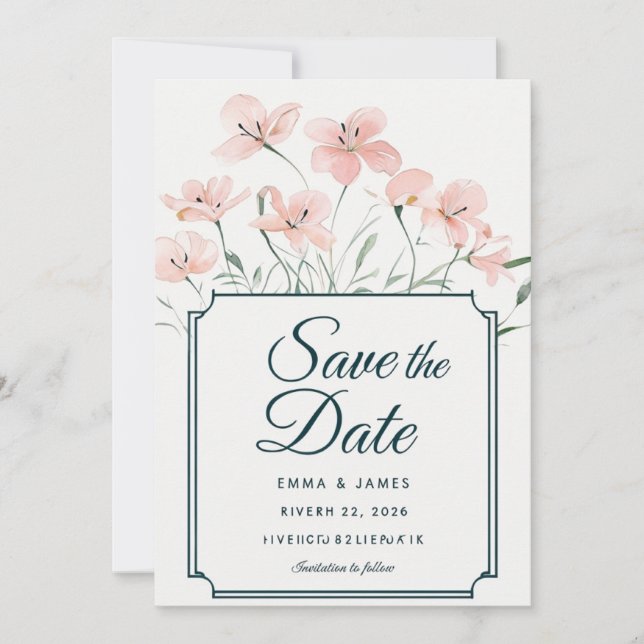 Élégant Floral Enregistrer La Date Invitation (Devant)