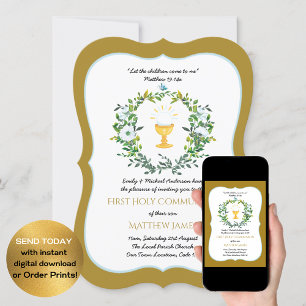 Élégant Floral First Holy Communion Invitations