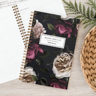 Élégant floral foncé sur noir   Personnalisé
