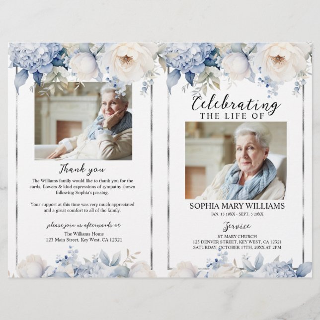 Elegant Floral Funeral Program | Order of Service (Devant)