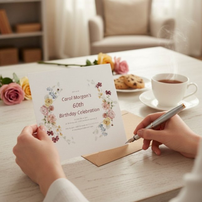 Elegant Floral Garden 60th Birthday Invitation (Créateur téléchargé)