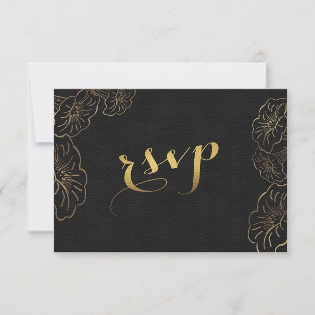 Elégant Floral Gold Foil Mariage RSVP (Devant)