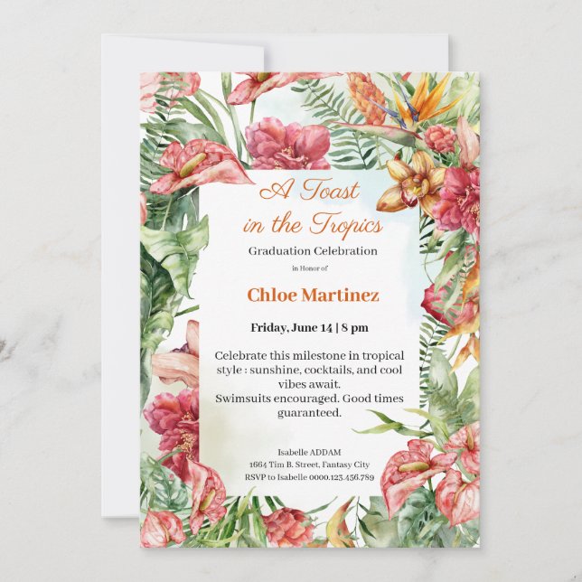 Elegant Floral Graduation Celebration Invitation (Devant)