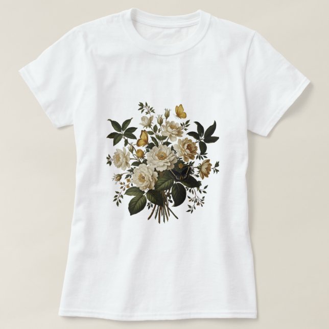 Elegant Floral Graphic & Butterfly T-Shirt (Design devant)