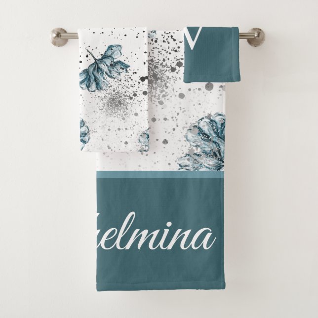 Elégant floral Grunge acier bleu Monogramme (En situation)