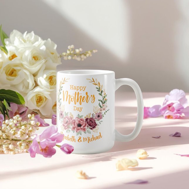Elegant Floral Happy Mother’s Day Personalized Mug (Créateur téléchargé)