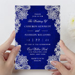Elegant Floral Lace Royal Blue Wedding Invitation<br><div class="desc">Girly-Girl-Graphics: Elegant Floral Lace Royal Blue Wedding Invitation - Beautiful Stylish Customizable Delicate Pretty Rustic White Vintage Pattern on Classic Modern Watercolor for the Bride and Groom to Personalize with a Chic Sophisticated Script and Pretty Cool Print Typography Lettering makes a Unique Addition to One of the Happiest Days of...</div>
