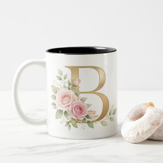 Elegant Floral Letter B Monogram Mug  Personalize (Avec donut)