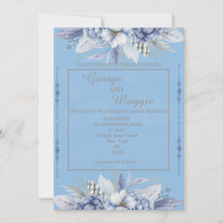 Elégant Floral Light Blue Invitation