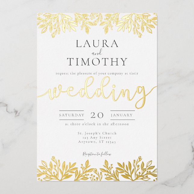 Elégant Floral Mariage Foil Invitation (Recto)