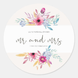 Élégant floral mariage M & Mme Autocollant de sc