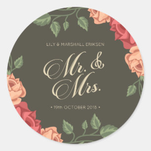 Elegant Floral Mariage M & Mme   Autocollant de sc