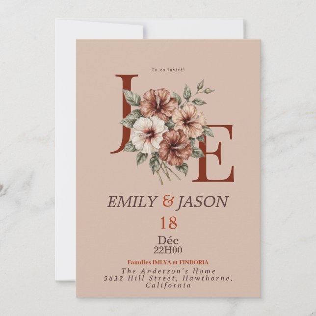 Elegant Floral Monogram Invitation (Devant)