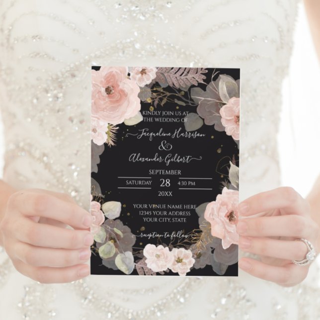 Elégant floral noir Rose or Eucalyptus feuille (Créateur téléchargé)