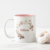 Élégant floral Nom personnalisé Mug