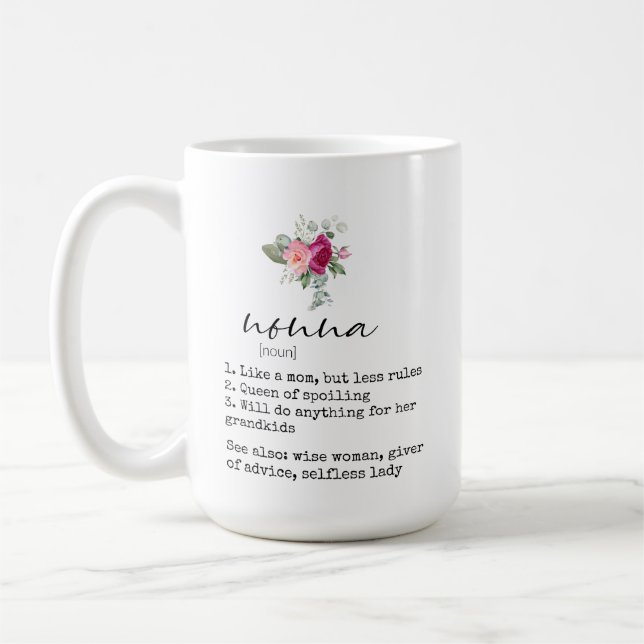 Élégant floral Nonna Définition 15oz Café Mug (Gauche)
