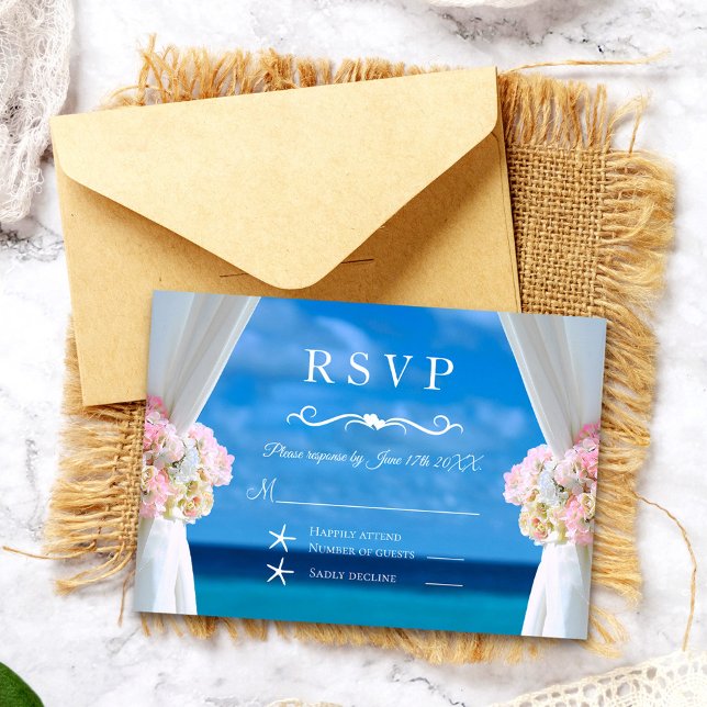 Elégant Floral Ocean Beach Mariage d'été RSVP (Créateur téléchargé)