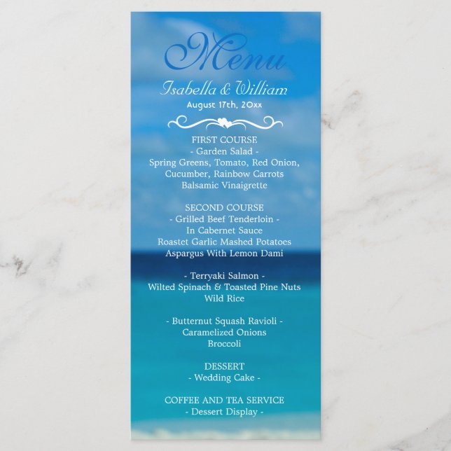 Elégant Floral Ocean Beach Menu Mariage d'été (Devant)