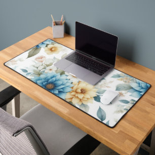 Elégant floral Pastel bleu et jaune sur blanc