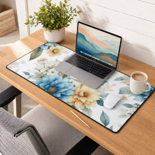 Élégant floral pastel bleu et jaune sur fond blanc