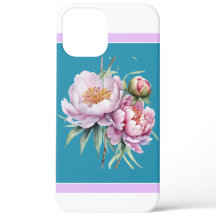Élégant Floral Peony iPhone 12 Pro Max Coque Turqu