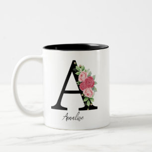 Elégant floral Personnalisé Monogramme Café Mug A