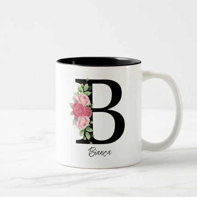 Élégant floral Personnalisé Monogramme Café Mug B (Droit)