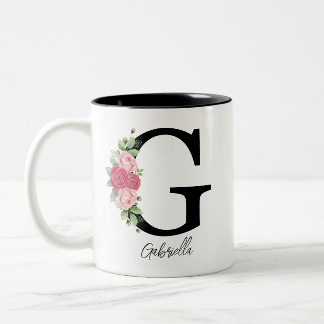 Élégant floral Personnalisé Monogramme café Mug G (Gauche)