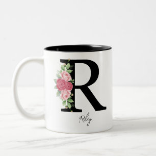 Élégant Floral Personnalisé Monogramme Café Mug R