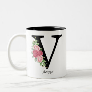 Élégant floral Personnalisé Monogramme café Mug V