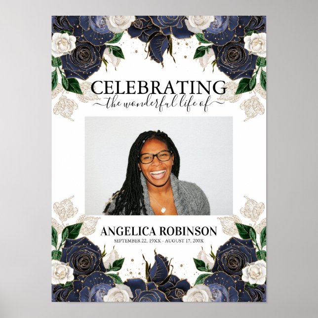 Elégant floral photo Funeral Affiche de bienvenue  (Devant)