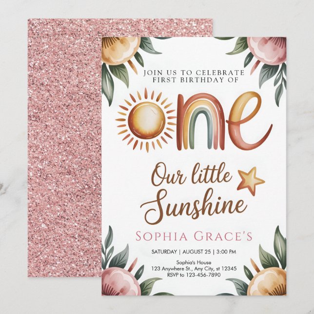 Elegant Floral Princess Invitation (Devant / Derrière)