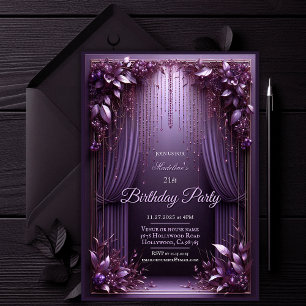 Elégant Floral Purple Invitation de fête d'anniver