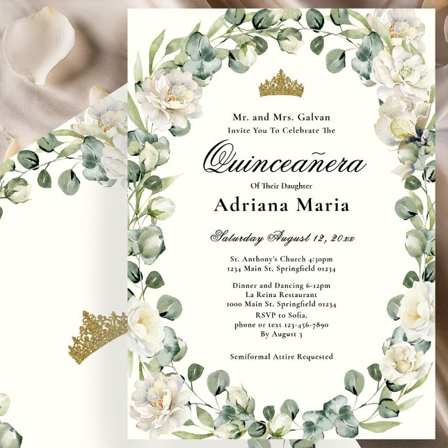 Elegant Floral Quinceanera Invitation Ivory Flower (Créateur téléchargé)