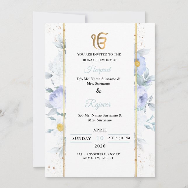 Elegant Floral Rokha Ceremony Invitation (Devant)